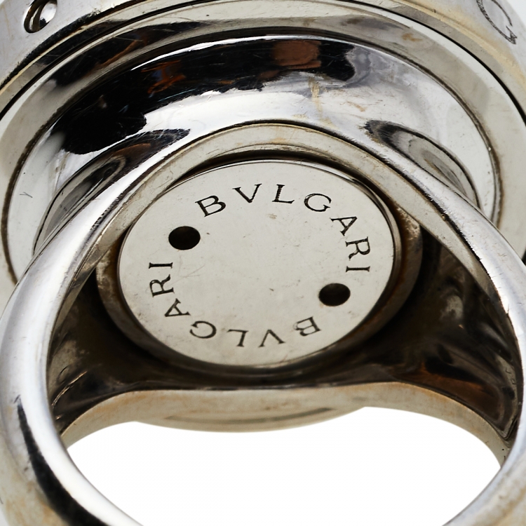 Pre Owned Bvlgari Optical Illusion Black Onyx Diamond 18K White Gold Ring Size 51