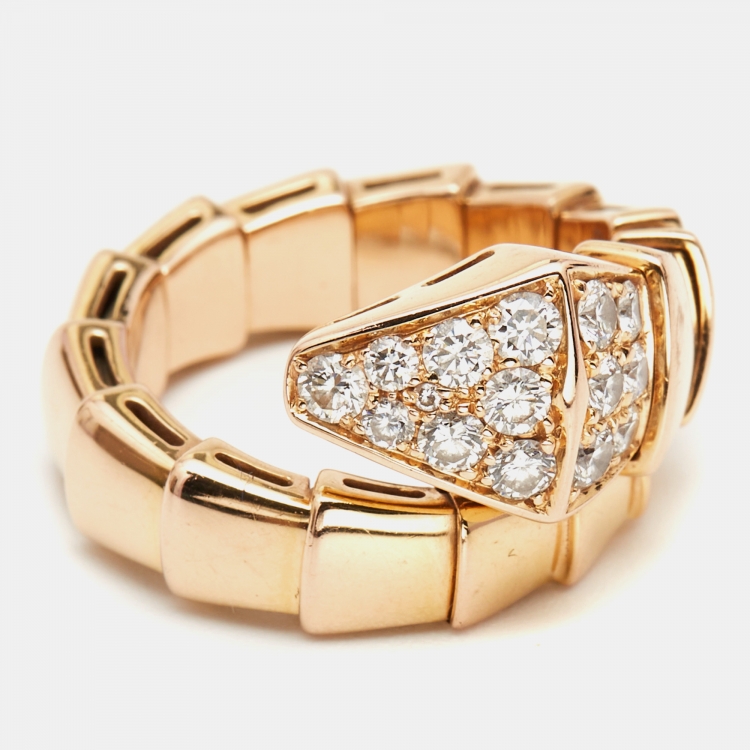 Pre Owned Bvlgari Serpenti Viper Diamond 18K Rose Gold One-Coil Ring Size 49