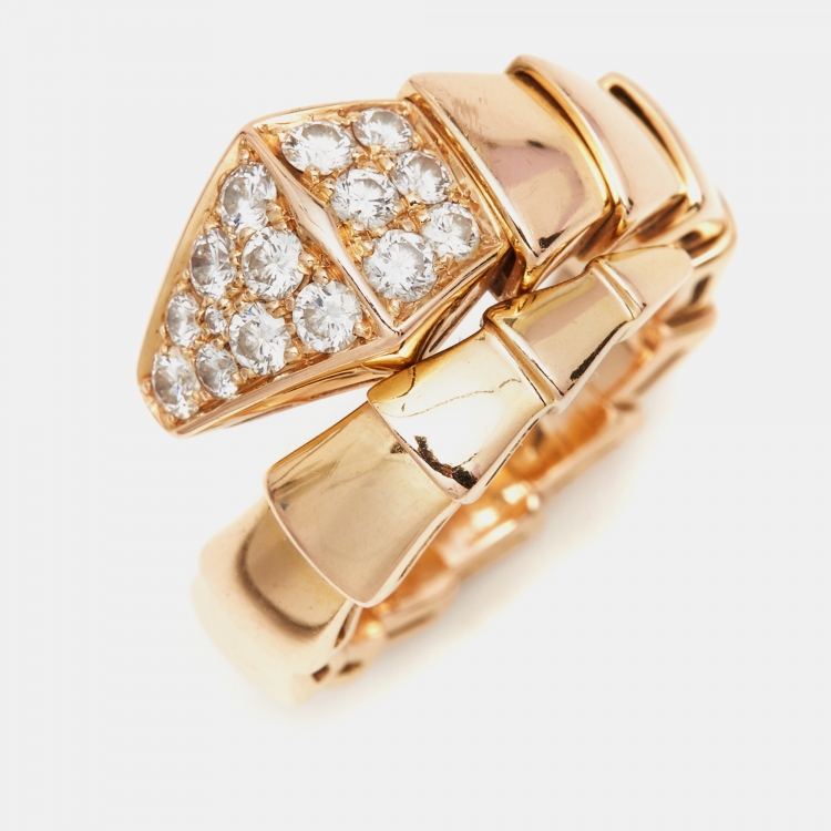 Pre Owned Bvlgari Serpenti Viper Diamond 18K Rose Gold One-Coil Ring Size 49