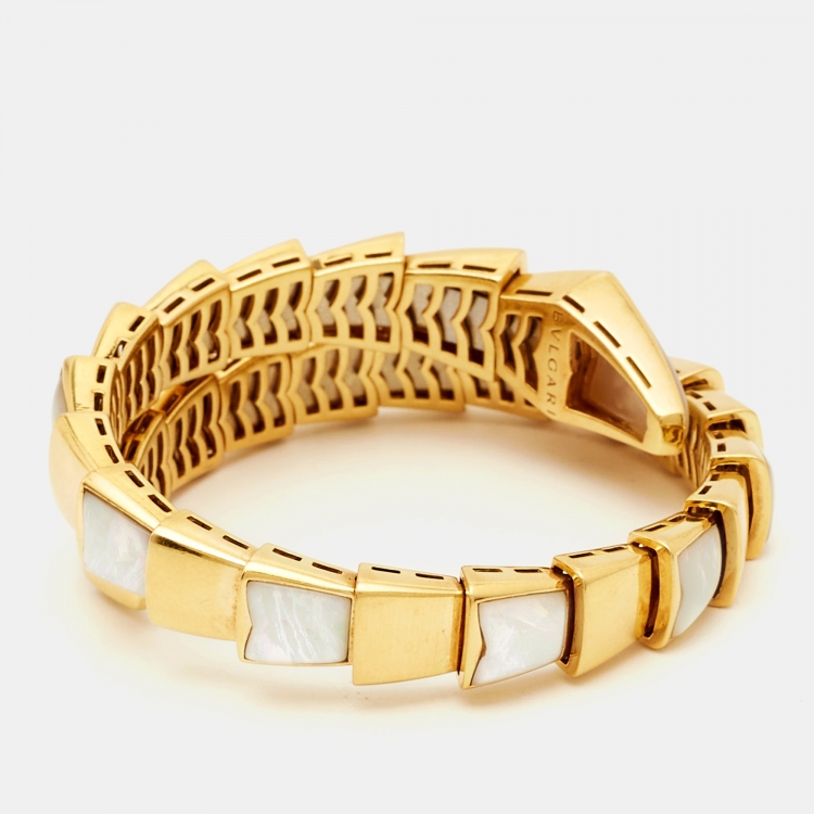 Pre Owned Bvlgari Serpenti Mother of Pearl 18K Yellow Gold Wrap Bracelet M