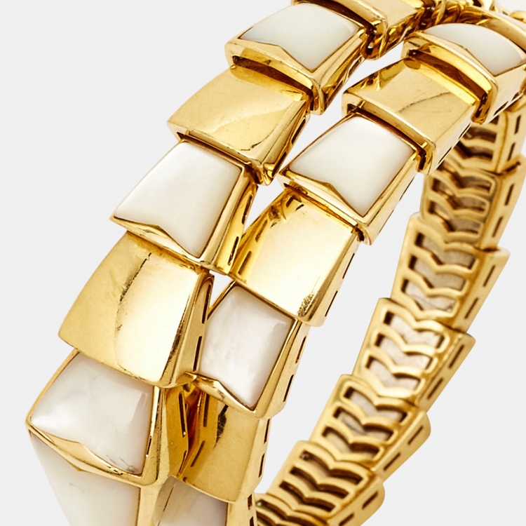 Pre Owned Bvlgari Serpenti Mother of Pearl 18K Yellow Gold Wrap Bracelet M