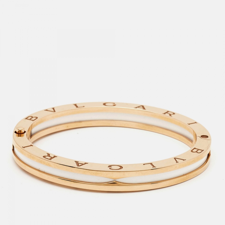 Pre Owned Bvlgari B.Zero1 White Ceramic 18k Rose Gold Bracelet M