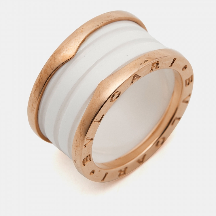 Pre Owned Bvlgari B.Zero1 4-Band Ceramic 18k Rose Gold Ring Size 56