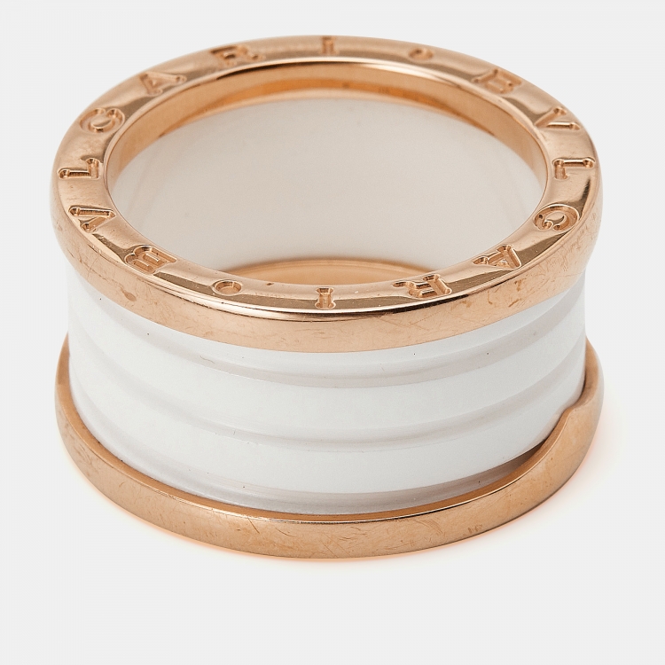 Pre Owned Bvlgari B.Zero1 4-Band Ceramic 18k Rose Gold Ring Size 56