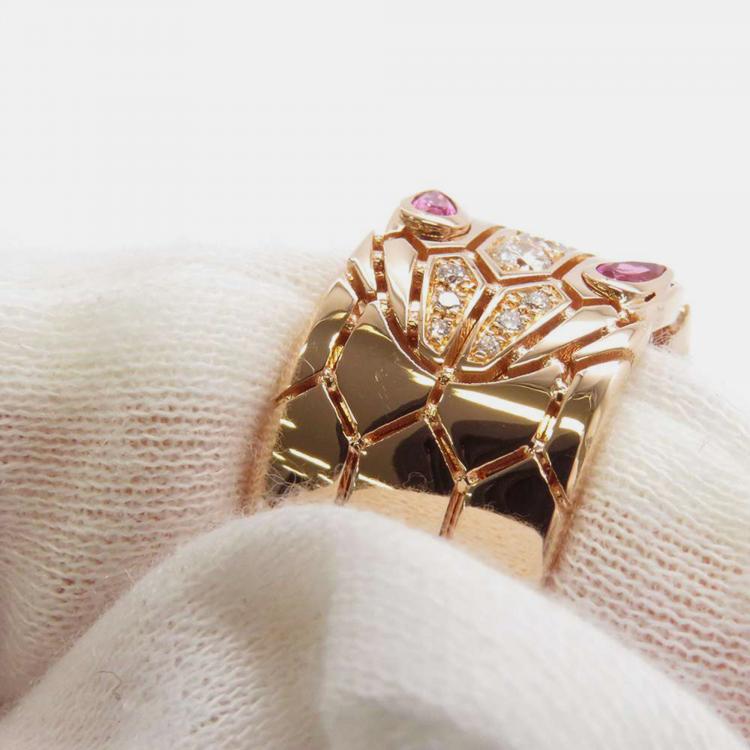 Pre Owned Bvlgari 18K Rose Gold and Diamond Serpenti Band Ring EU 53