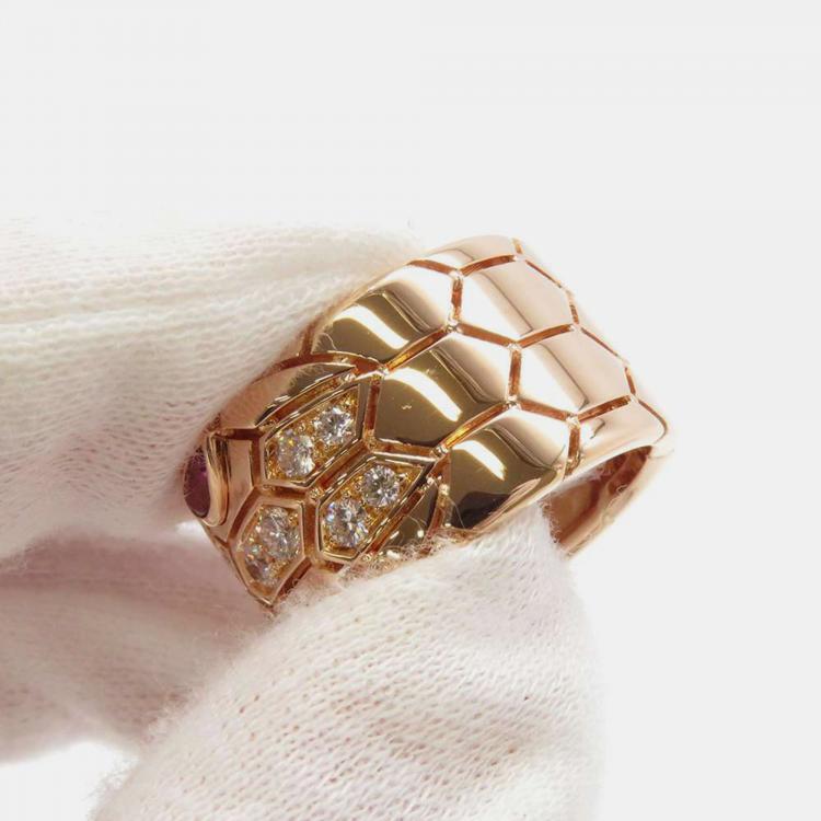 Pre Owned Bvlgari 18K Rose Gold and Diamond Serpenti Band Ring EU 53