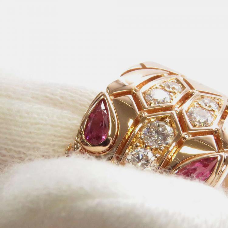 Pre Owned Bvlgari 18K Rose Gold and Diamond Serpenti Band Ring EU 53