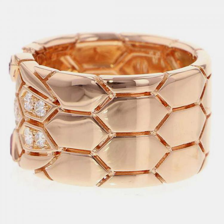 Pre Owned Bvlgari 18K Rose Gold and Diamond Serpenti Band Ring EU 53