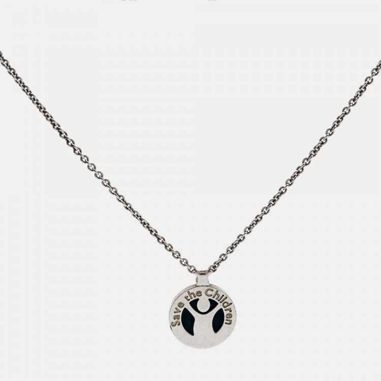 Pre Owned Bvlgari Bvlgari Save the Children 10th Anniversary Onyx Ruby Sterling Silver Pendant Necklace