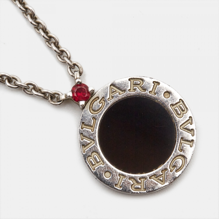 Pre Owned Bvlgari Bvlgari Save the Children 10th Anniversary Onyx Ruby Sterling Silver Pendant Necklace