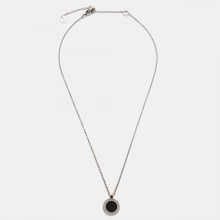 ★BVLGARI★STC ネックレス★Sterling Silver Onyx Ruby Bvlgari Save The Children Onyx Ruby Necklace Silver 7.7g W1