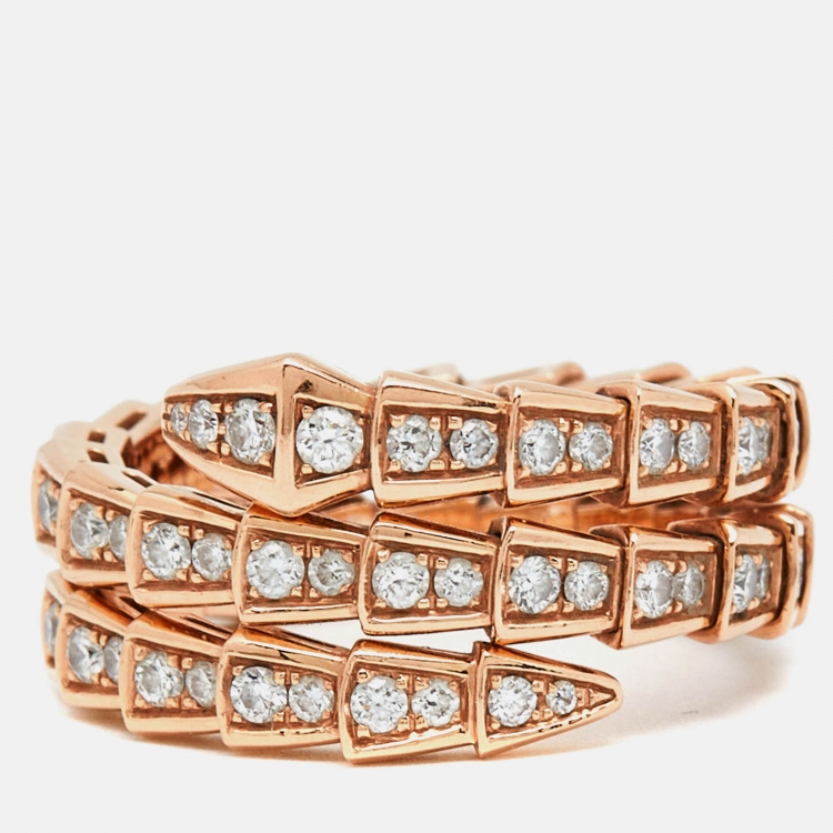 Pre Owned Bvlgari Serpenti Viper Diamonds 18k Rose Gold Ring Size 2XL