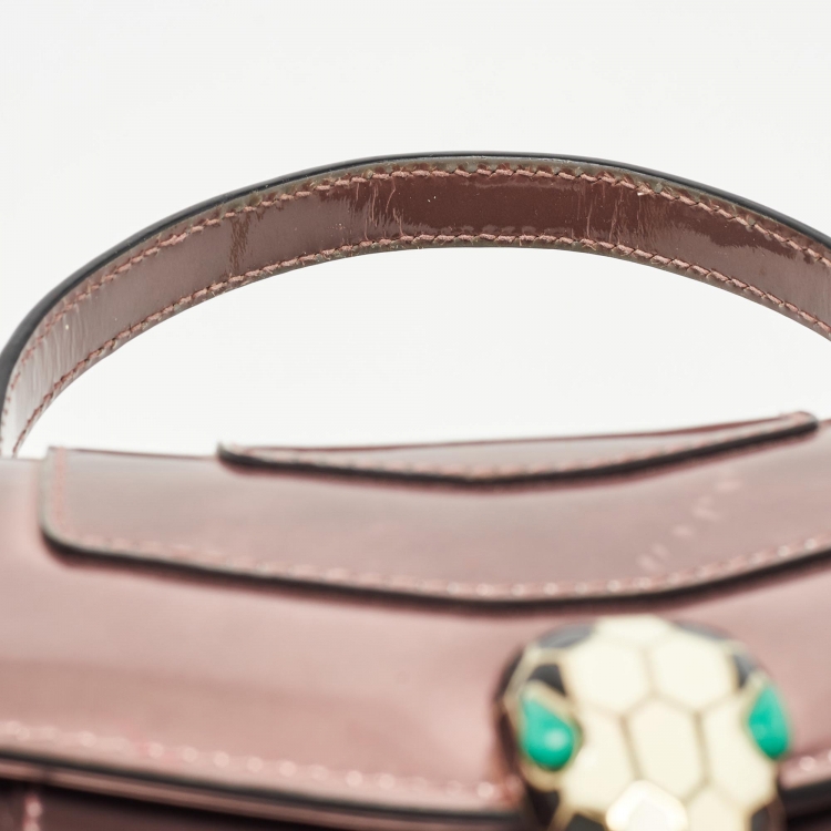 Pre Owned Bvlgari Pink Patent Leather Small Serpenti Forever Top Handle Bag
