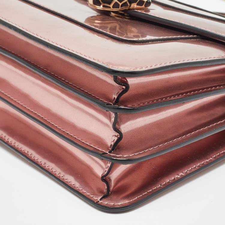 Pre Owned Bvlgari Pink Patent Leather Small Serpenti Forever Top Handle Bag