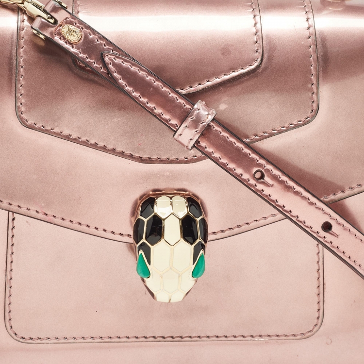 Pre Owned Bvlgari Pink Patent Leather Small Serpenti Forever Top Handle Bag