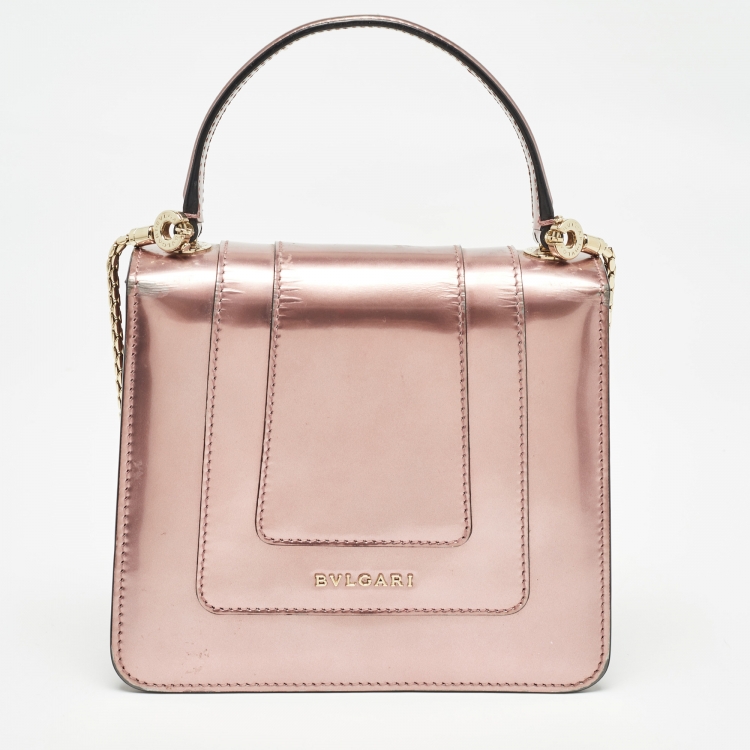 Pre Owned Bvlgari Pink Patent Leather Small Serpenti Forever Top Handle Bag