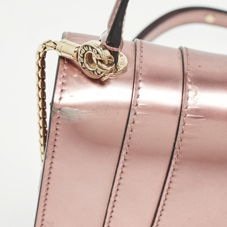 Pre Owned Bvlgari Pink Patent Leather Small Serpenti Forever Top Handle Bag