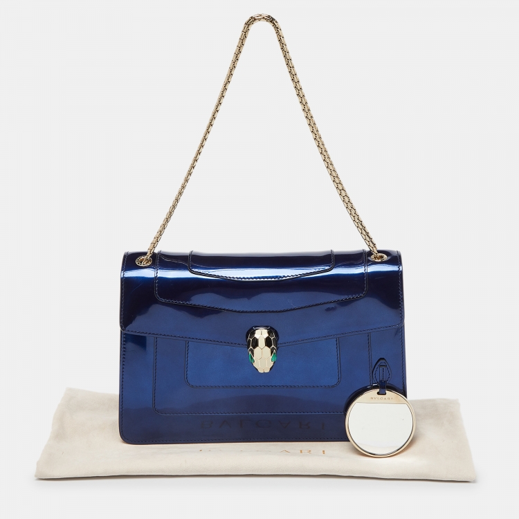 Pre Owned Bvlgari Blue Patent Leather Medium Serpenti Forever Shoulder Bag
