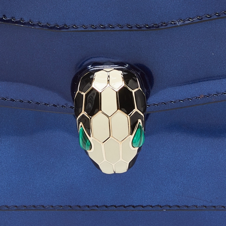 Pre Owned Bvlgari Blue Patent Leather Medium Serpenti Forever Shoulder Bag