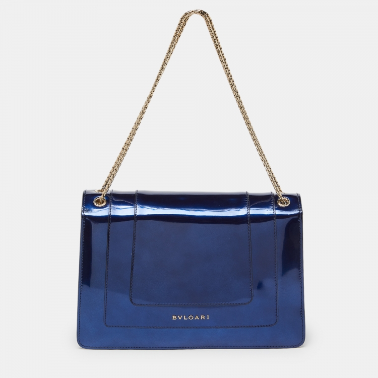 Pre Owned Bvlgari Blue Patent Leather Medium Serpenti Forever Shoulder Bag