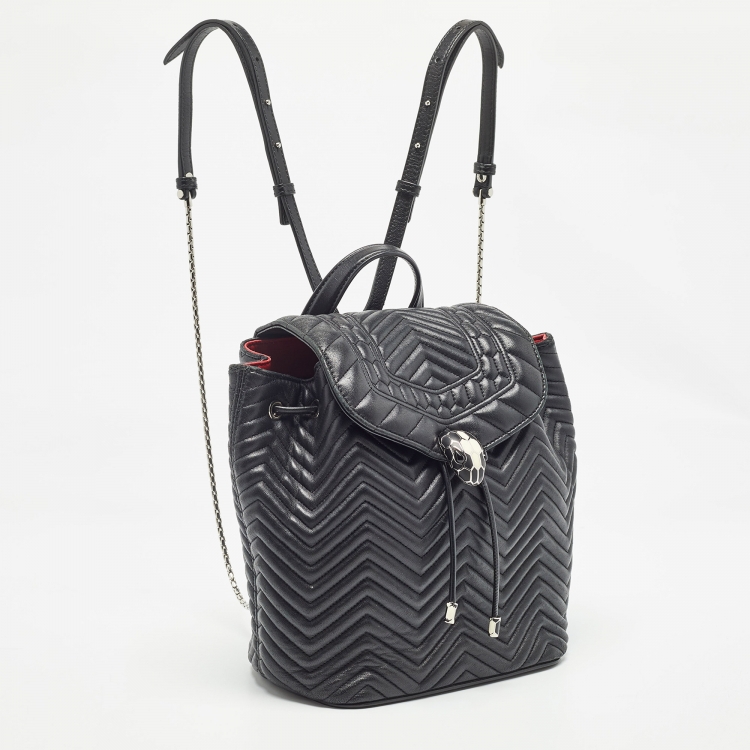 Pre Owned Bvlgari Black Quilted Leather Exclusive Edition Serpenti Forever Backpack