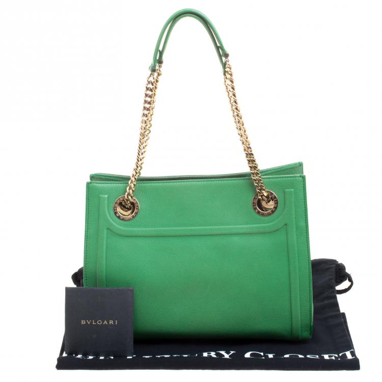 Pre Owned Bvlgari Green Leather Chain Shopping Tote
