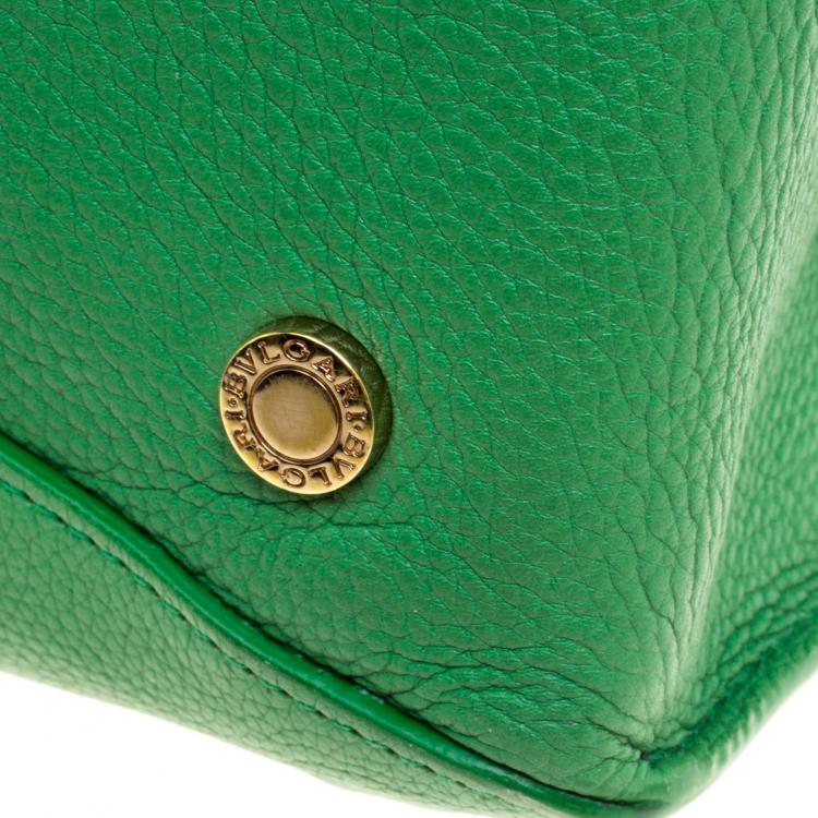 Pre Owned Bvlgari Green Leather Chain Shopping Tote