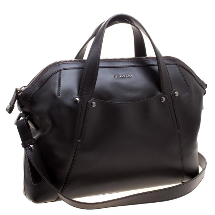 Pre Owned Bvlgari Dark Brown Leather Briefcase Bag