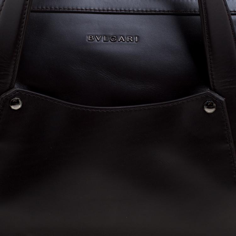 Pre Owned Bvlgari Dark Brown Leather Briefcase Bag