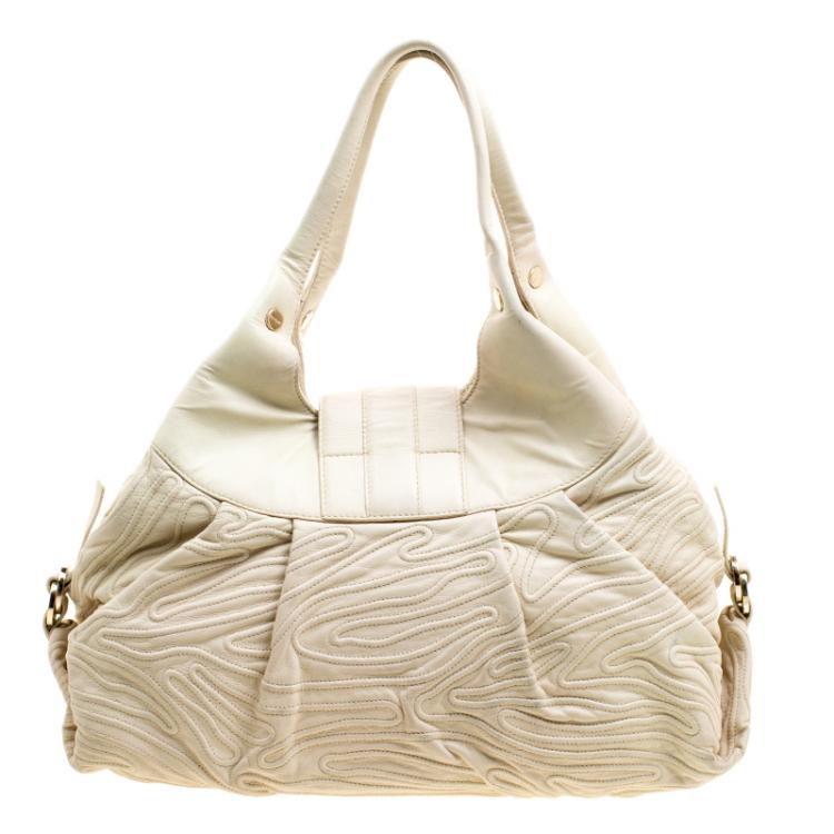 Pre Owned Bvlgari Off White Leather Chandra Hobo