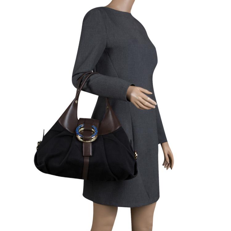 Pre Owned Bvlgari Black/Brown Leather Chandra Hobo