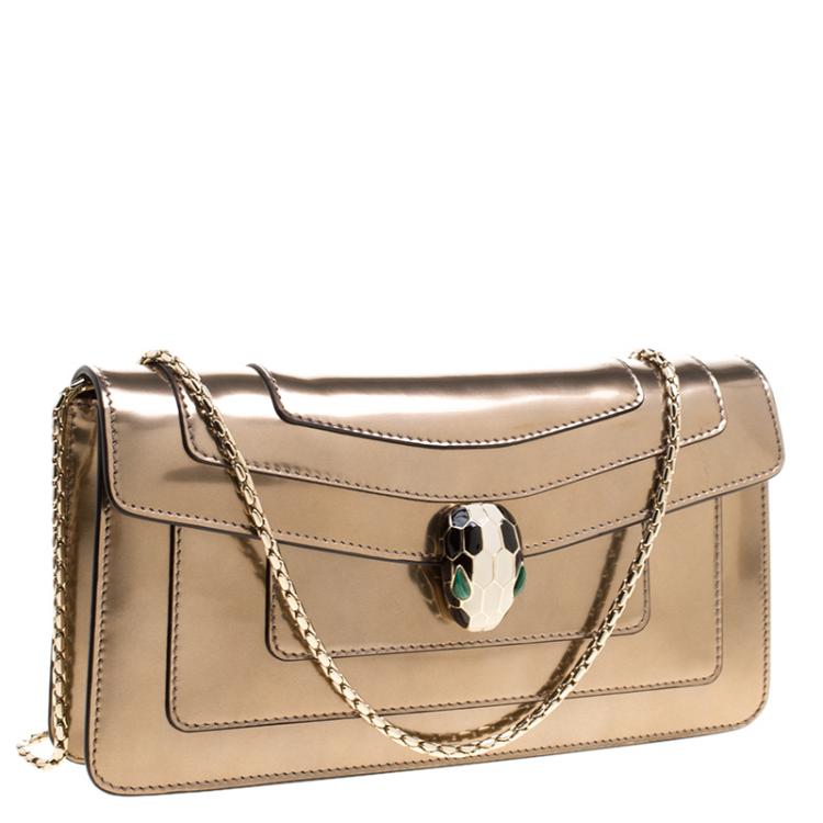 Pre Owned Bvlgari Metallic Bronze Patent Leather Serpenti Forever Shoulder Bag