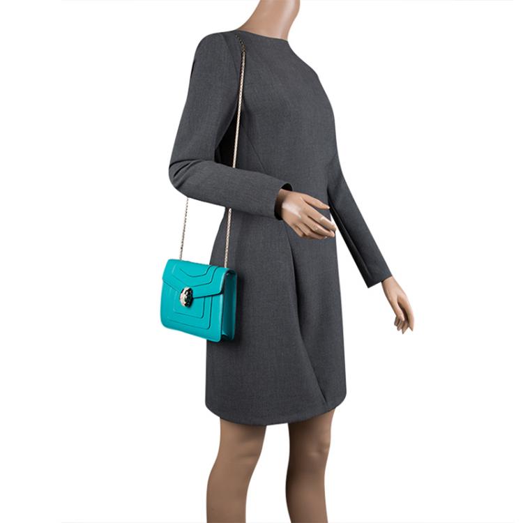 Pre Owned Bvlgari Green Leather Small Serpenti Forever Shoulder Bag