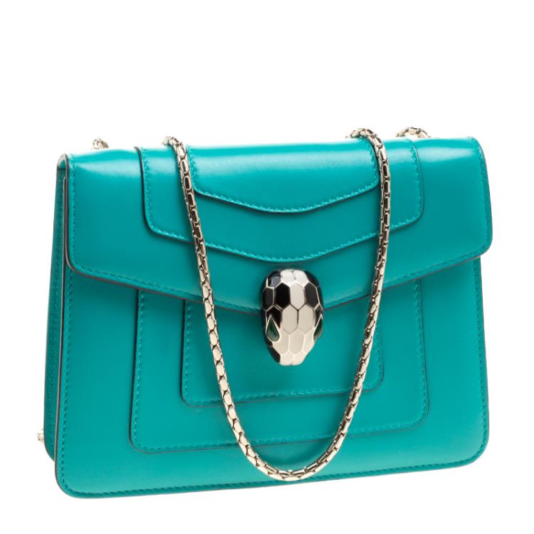 Pre Owned Bvlgari Green Leather Small Serpenti Forever Shoulder Bag