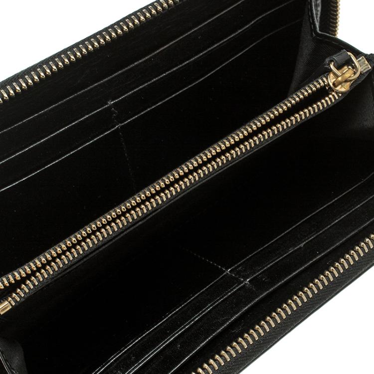 Pre Owned Bvlgari Metallic Black Leather Zip Around Wallet