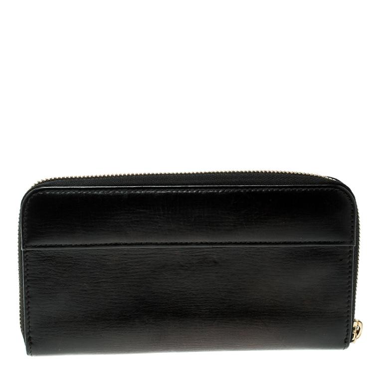 Pre Owned Bvlgari Metallic Black Leather Zip Around Wallet