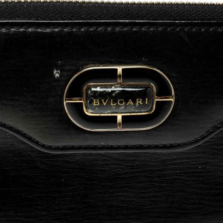 Pre Owned Bvlgari Metallic Black Leather Zip Around Wallet