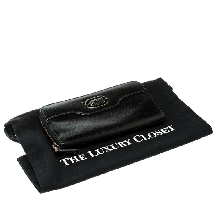 Pre Owned Bvlgari Metallic Black Leather Zip Around Wallet