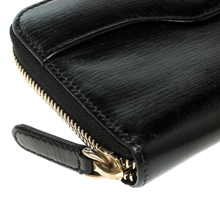 Pre Owned Bvlgari Metallic Black Leather Zip Around Wallet