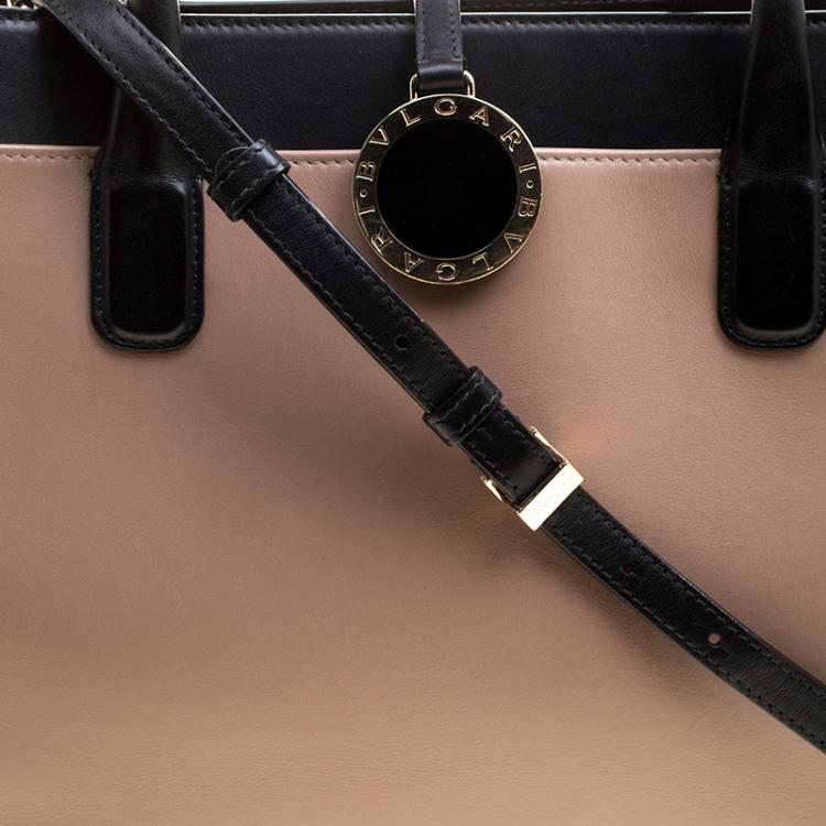 Pre Owned Bvlgari Taupe and Black Leather Tote