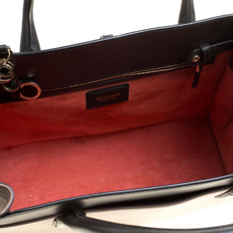 Pre Owned Bvlgari Taupe and Black Leather Tote
