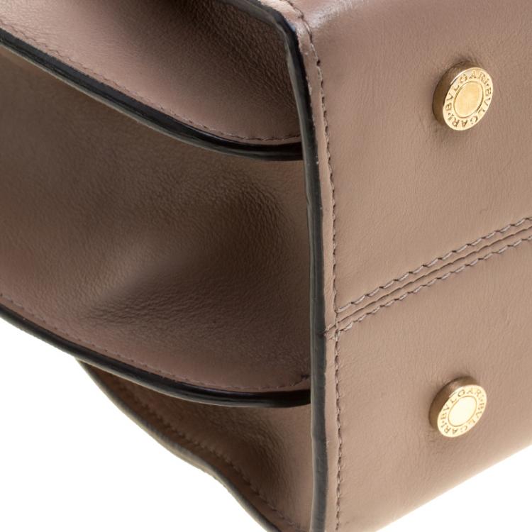 Pre Owned Bvlgari Taupe and Black Leather Tote