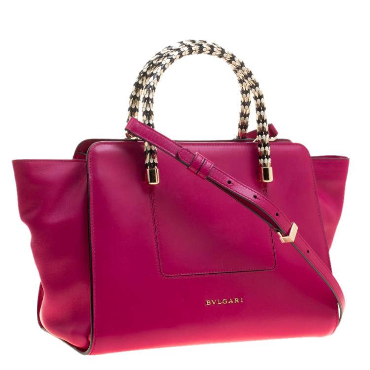 Pre Owned Bvlgari Pink Leather Serpenti Scaglie Boston Bag