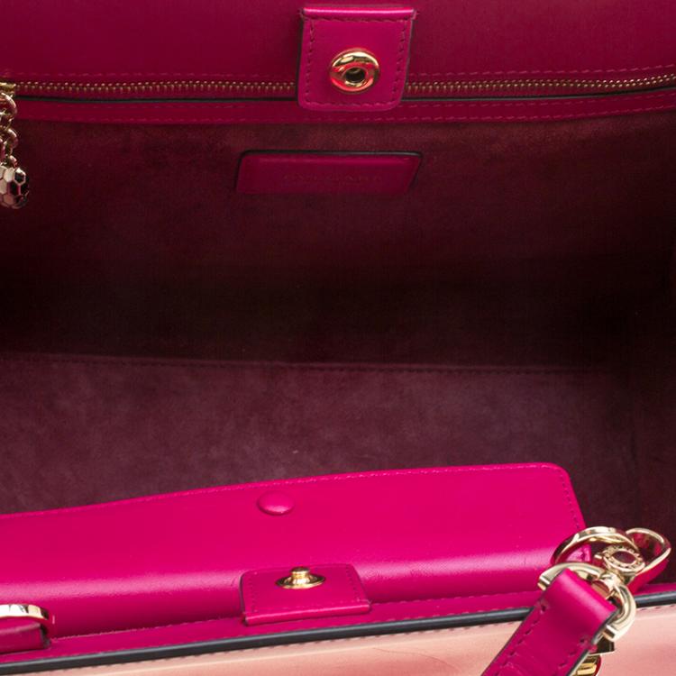 Pre Owned Bvlgari Pink Leather Serpenti Scaglie Boston Bag