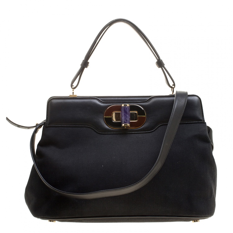 Pre Owned Bvlgari Black Chevron Canvas and Leather Isabella Rossellini Tote