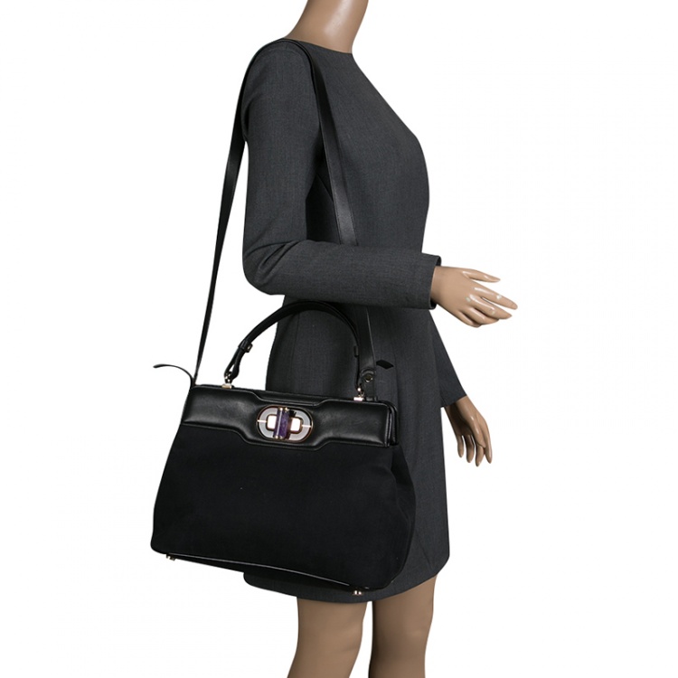 Pre Owned Bvlgari Black Chevron Canvas and Leather Isabella Rossellini Tote