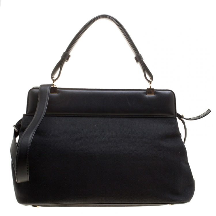 Pre Owned Bvlgari Black Chevron Canvas and Leather Isabella Rossellini Tote