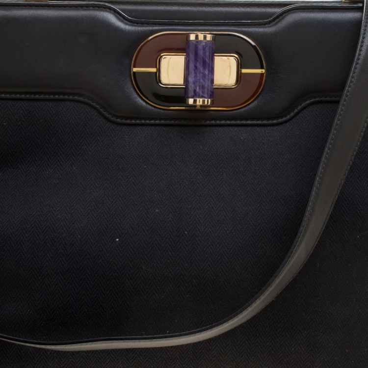 Pre Owned Bvlgari Black Chevron Canvas and Leather Isabella Rossellini Tote