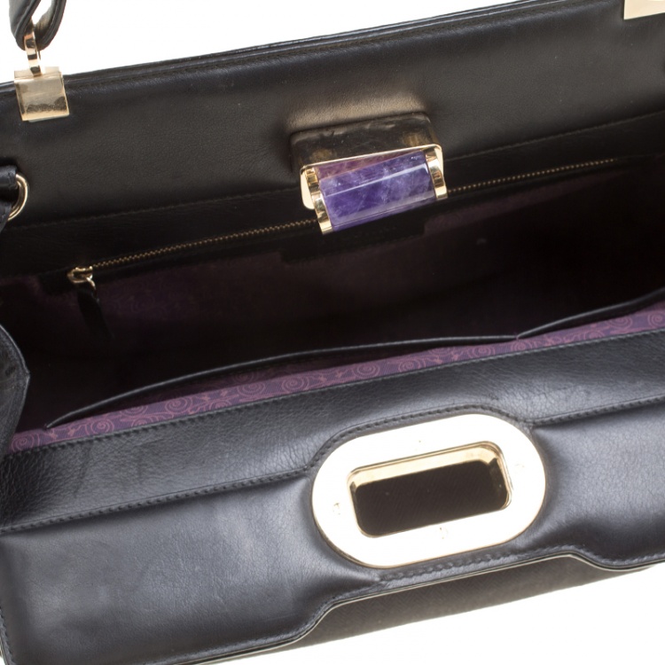 Pre Owned Bvlgari Black Chevron Canvas and Leather Isabella Rossellini Tote