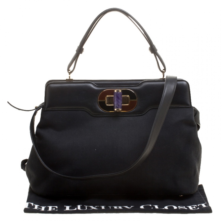 Pre Owned Bvlgari Black Chevron Canvas and Leather Isabella Rossellini Tote